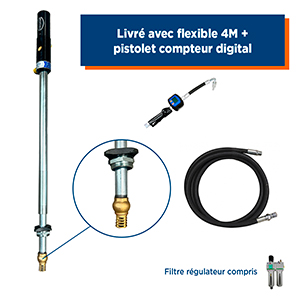 KIT FIXE - HUILE 5:1 200KG CREPINE LAIT AVEC FLEXIBLE 4M 